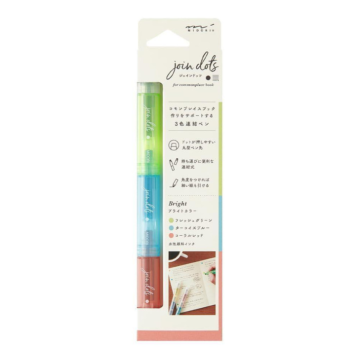  Midori Join Dots Connecting Marker - 3 Color Set - Bright 