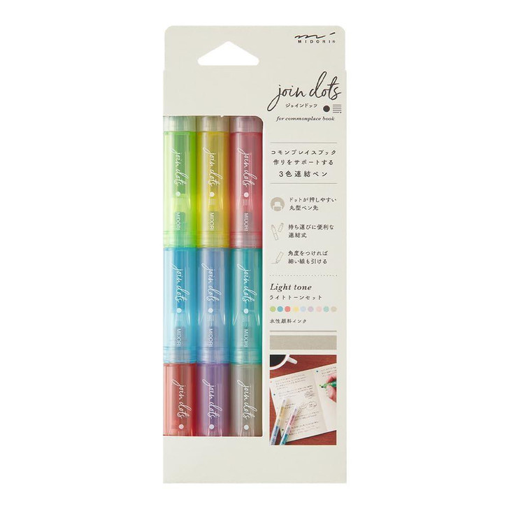  Midori Join Dots Connecting Marker - 9 Color Set - Light Tone 