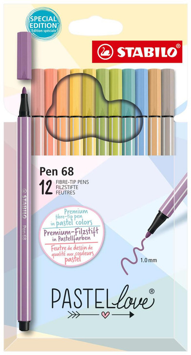  Stabilo Pen 68 Marker - 1.0 mm - 12 Pastel Color Set 