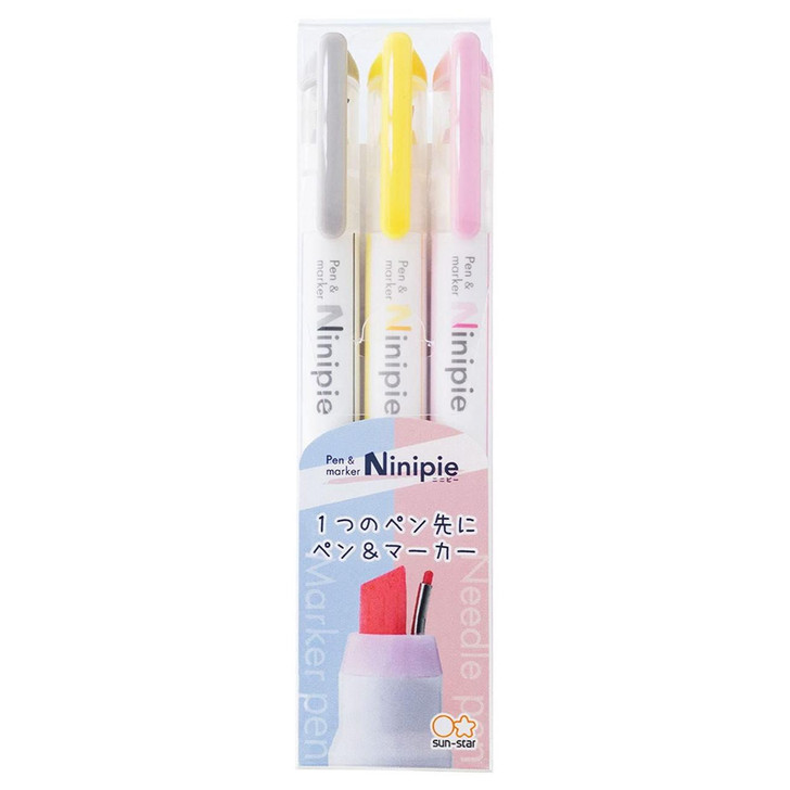  Sun-Star Ninipie Dual Tip Highlighter - 3 Pen Set A 