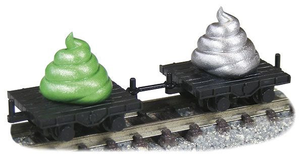 Tsugawa Yokou JT-09 Poo Transport Trolley (Green And Silver Poos with Trolley) (N scale)