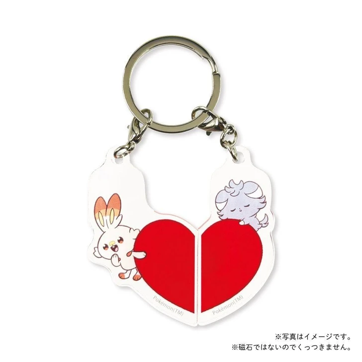 Pokemon Center Original Double Heart Acrylic Keychain Scorbunny And Espurr
