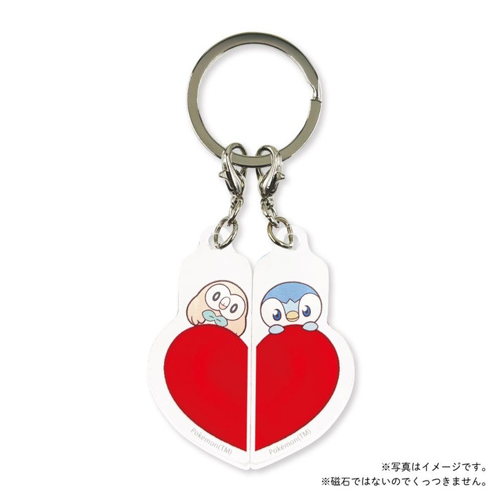 Pokemon Center Original Double Heart Acrylic Keychain Piplup And Rowlet