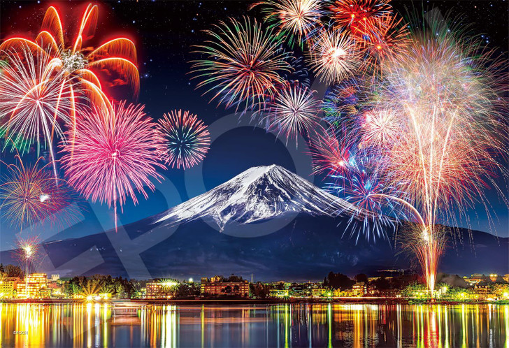 Jigsaw Puzzle Lake Kawaguchi Shore: Mount Fuji and Fireworks - Yamanashi (300 Pieces)