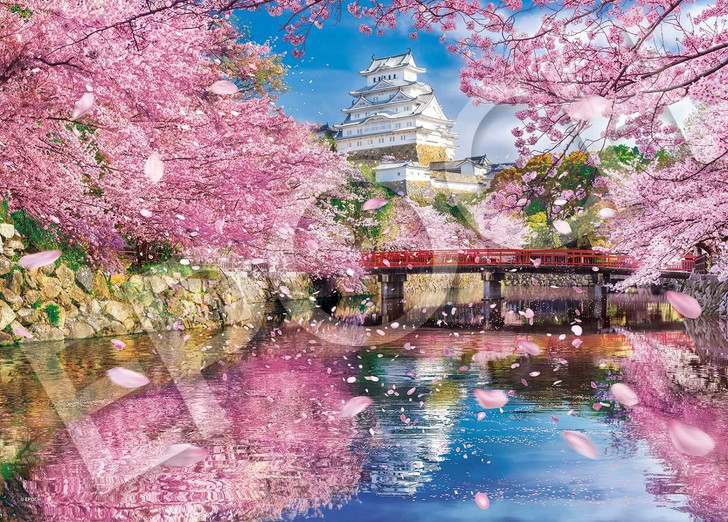 Jigsaw Puzzle - Japanese Scenery Mystic View Himeji Castle With Dancing Cherry Blossoms With Glue With Spatula With Poin (500 Pieces)