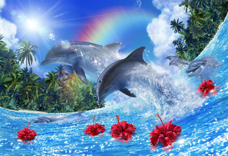 Jigsaw Puzzle - Made In Japan Lassen Shining Dolphins Missing Piece Request Postcard Included (300 Pieces)