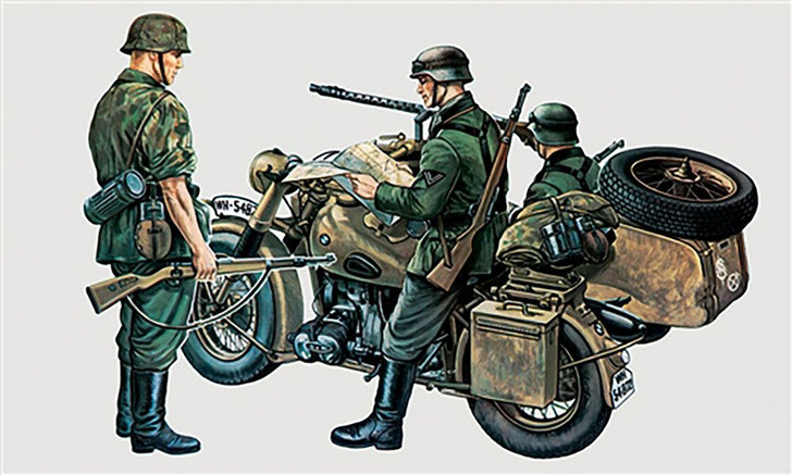 Platz Ww II German Army Bmw R75 Sidecar Includes 3 Figures
