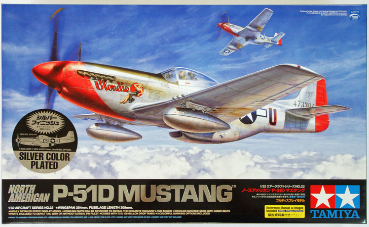 Tamiya 25151 North American P-51D MUSTANG Silver Color Plated 1/32 Scale Kit (4950344251513)