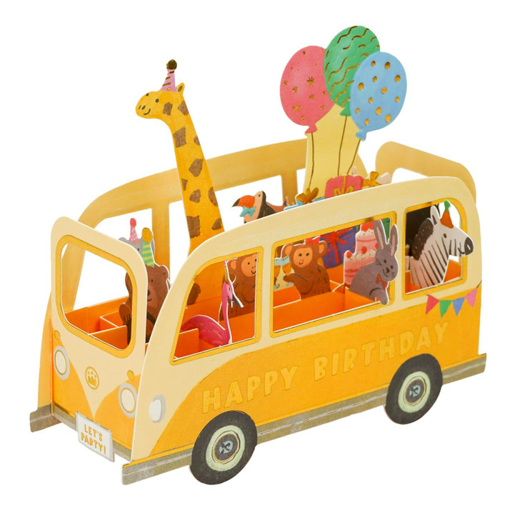 Greeting Life Birthday Card Party Bus Animal EC 35 Yellow