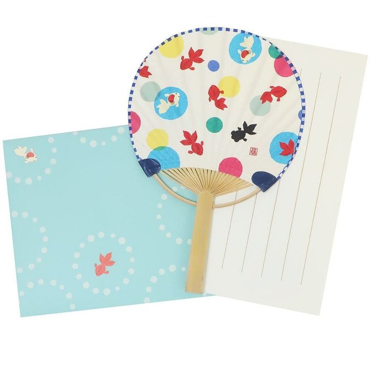 Bamboo Fan Greeting Card With Memo Pad Summer Goldfish Card