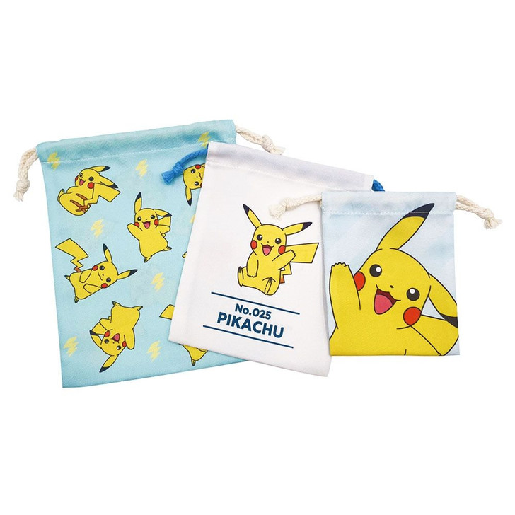 Pokemon Center Original 3P Drawstring Pouches Pikachu PKM-1053