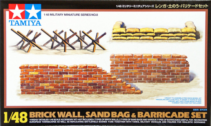 Tamiya 32508 Brick Wall, Sand Bag & Barricade Set 1/48 Scale Kit (4950344325085)