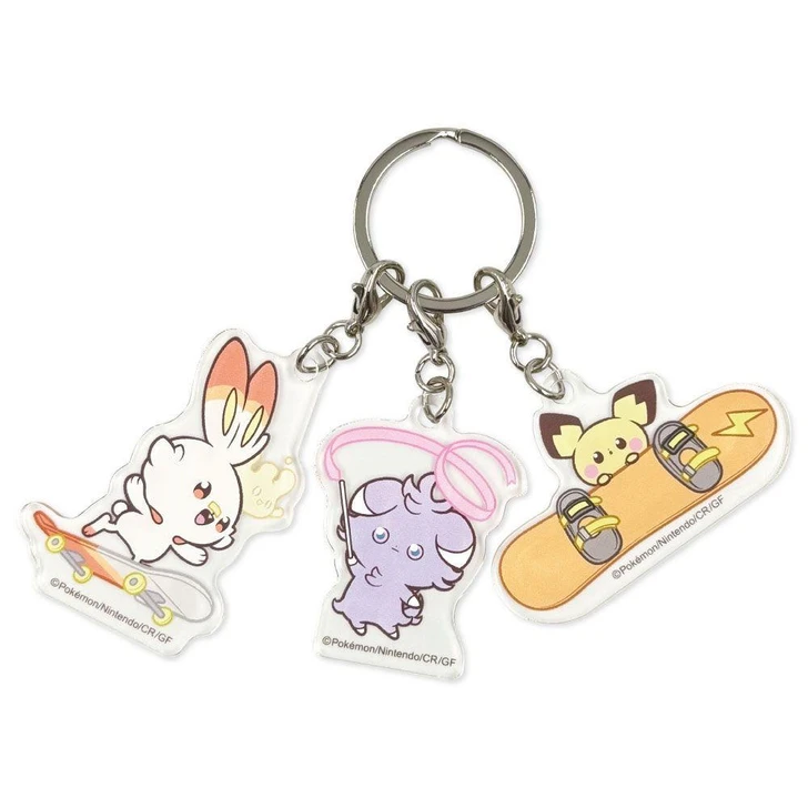  Pokemon Center Original 3 Connected Acrylic Key Holder Scorbunny Espurr Pichu Milcery Sports PokePeace 