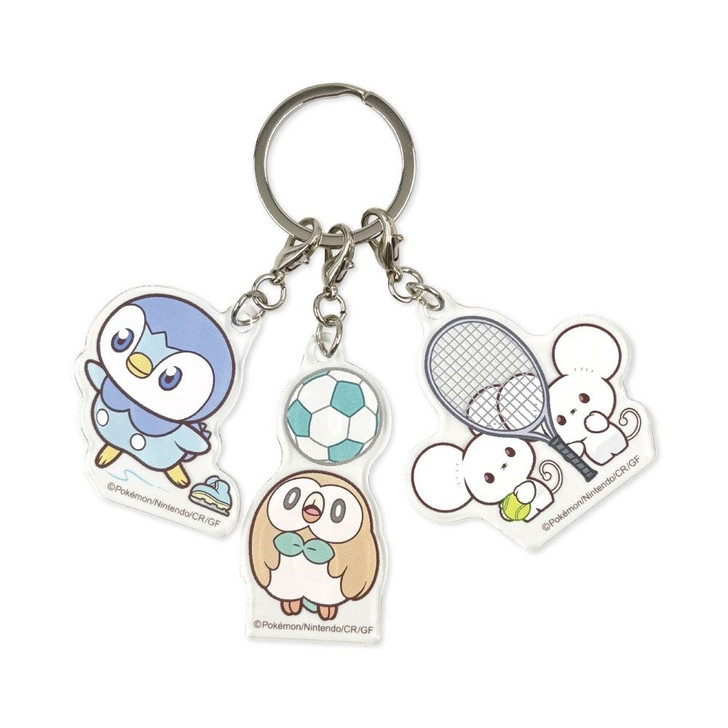 Pokemon Center Original 3-Piece Acrylic Keychain Piplup Rowlet Tandemaus Sports PokePeace