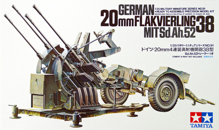 Tamiya 35091 German 20mm Flakvierling 38 MIT Sd.Ah.52 1/35 Scale Kit