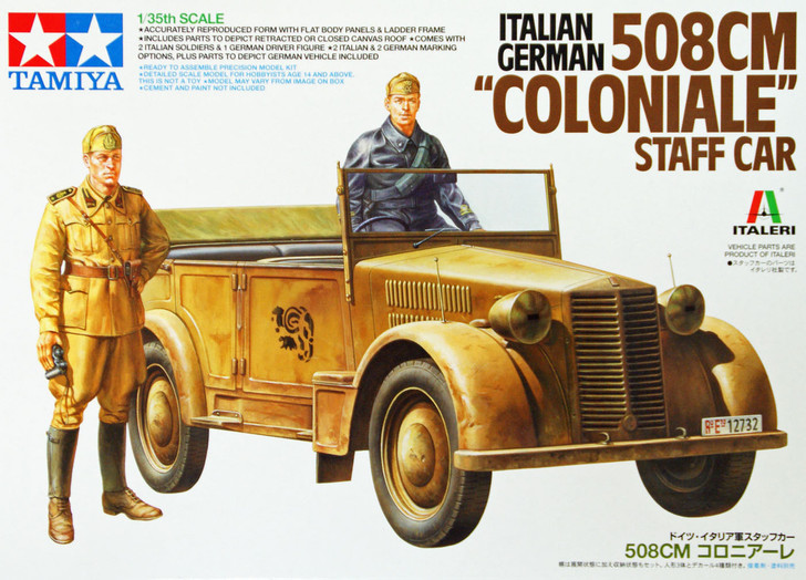 Tamiya 37014 Italian German 508CM COLONIALE Staff Car 1/35 Scale Kit (4950344370146)