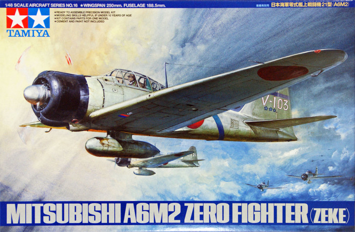 Tamiya 61016 Mitsubishi A6M2 Type 21 Zero Fighter (Zeke) 1/48 Scale Kit (4950344996575)