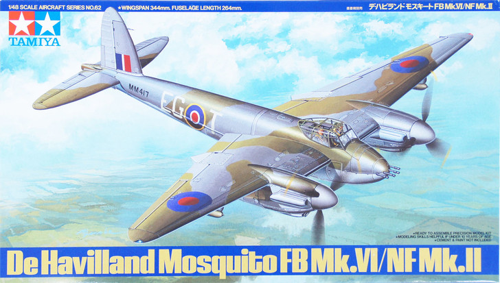 Tamiya 61062 De Havilland Mosquito FB-Mk.VI/ NF Mk.II 1/48 Scale Kit (4950344995912)