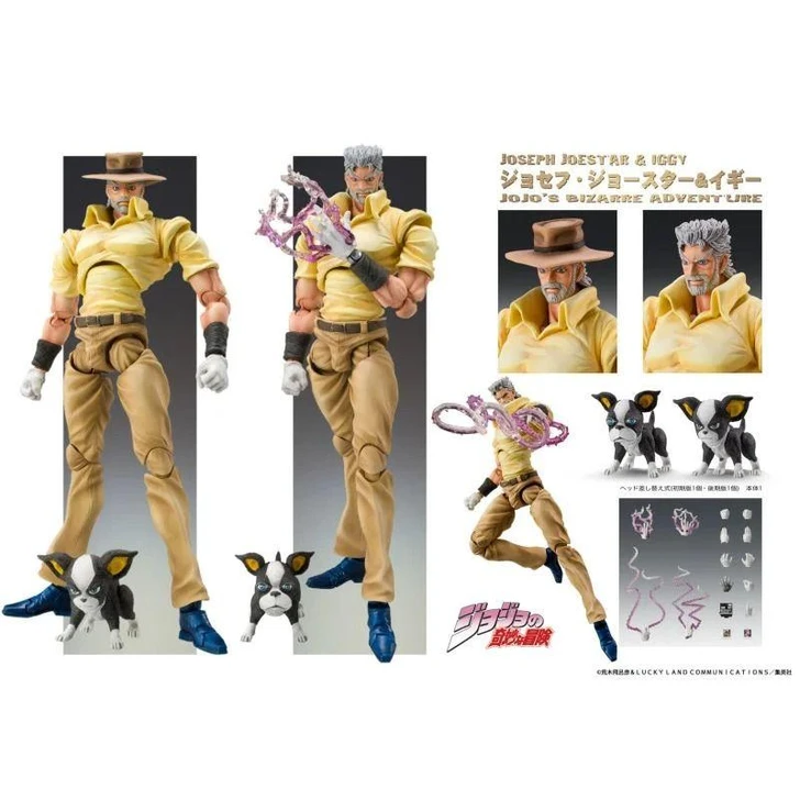  Medicos Super Action Statue JoJo's Bizarre Adventure Part 3 Joseph Joestar & Iggy Action Figure Set 