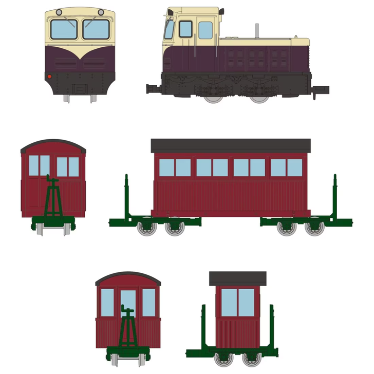 Tomytec Kiso Forest Railway Narrow Gauge Diesel Locomotive, Passenger Car and Brake Van 3 Cars Set (HO scale)