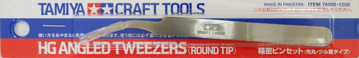 Tamiya 74108 Craft Tools - HG Angled Tweezers (Round Tip) (4950344963348)