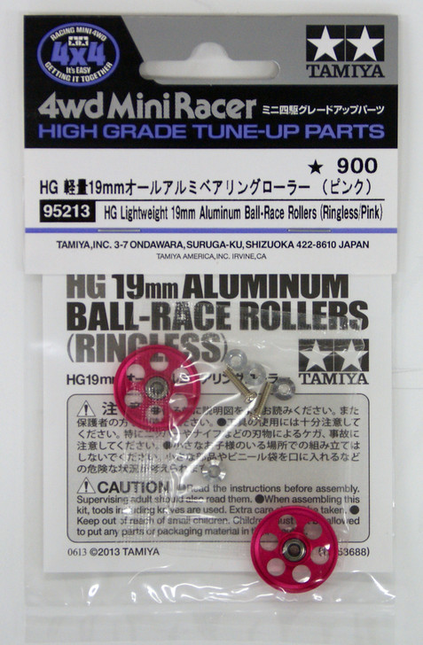 Tamiya 95213 Mini 4WD 19mm Aluminum Ball-Race Rollers (Ringless/Pink)