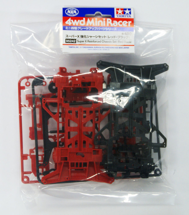 Tamiya 95242 Mini 4WD Super X Reinforced Chassis Set (Red/Black) (4950344952427)