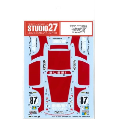 Studio27 ST27-DC1010 Porsche 934 DENVER #87 Le Mans 1979 Decal for Tamiya 1/24 (4545310007982)