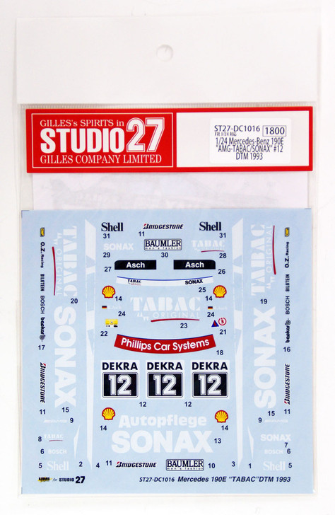 Studio27 ST27-DC1016 Mercedes-Benz 190E AMG-TABAC/SONAX #12 DTM 1993 Decal 1/24