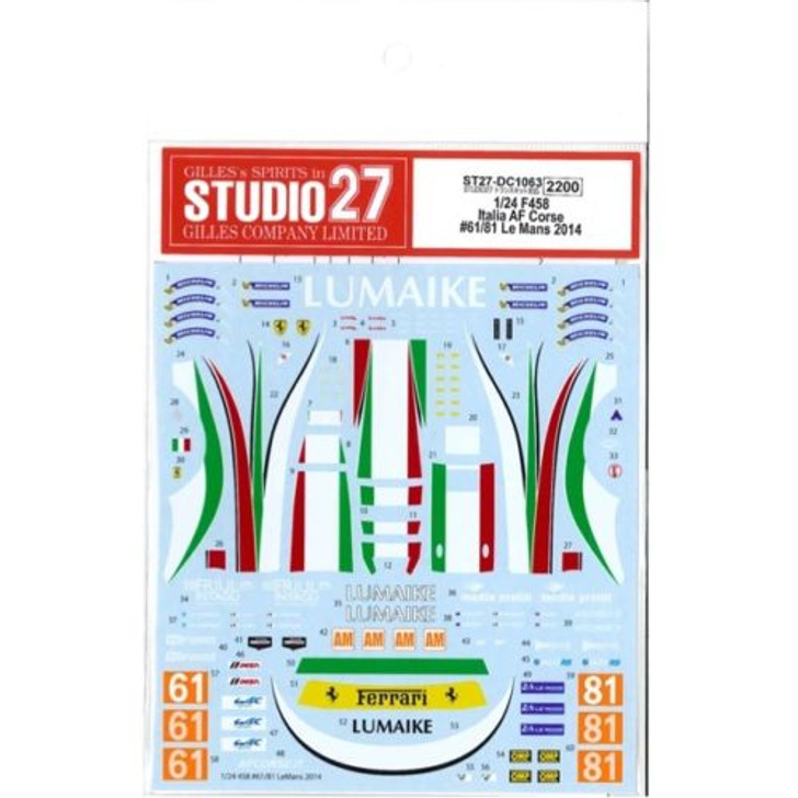 Studio27 ST27-DC1063 Ferrari F458 Italia AF Corse 61/81 Decal for Studio27 1/24