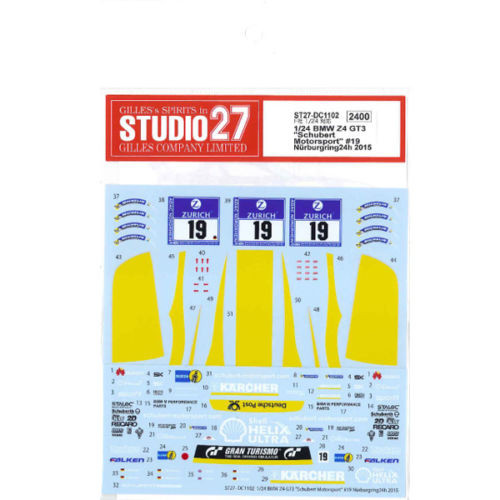 Studio27 ST27-DC1102 BMW Z4 GT3 Schubert Motorsport #19 Decal for Fujimi 1/24 (4545310011989)