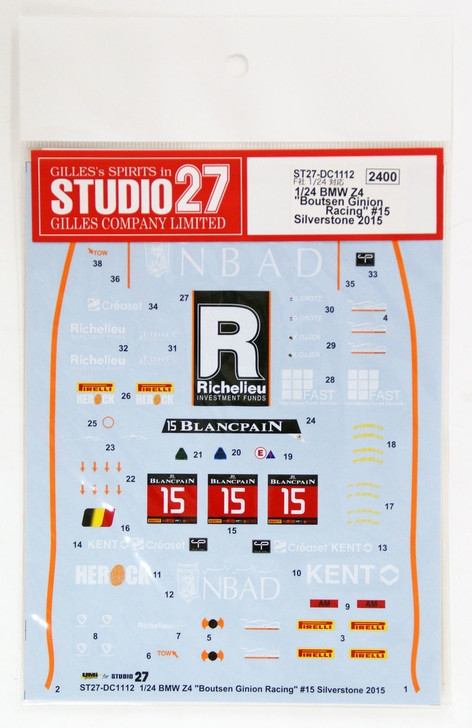 Studio27 ST27-DC1112 BMW Z4 "Boutsen Ginion Racing" #15 Decal for Fujimi 1/24