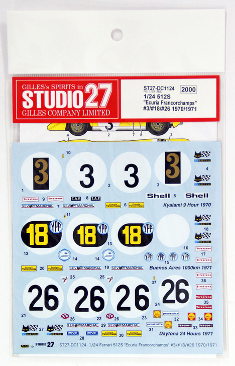 Studio27 ST27-DC1124 Ferrari 512S Ecuria Francorchamps Decal for Fujimi 1/24 (4545310012672)