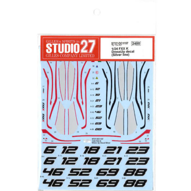 Studio27 ST27-DC1157 FXX K Dress UP (Silver Line) Decal for Tamiya 1/24