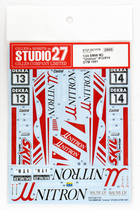 Studio27 ST27-DC1174 BMW M3 Unitron  #13/#14 DTM 1991 Decal for Aoshima 1/24 (4545310014706)