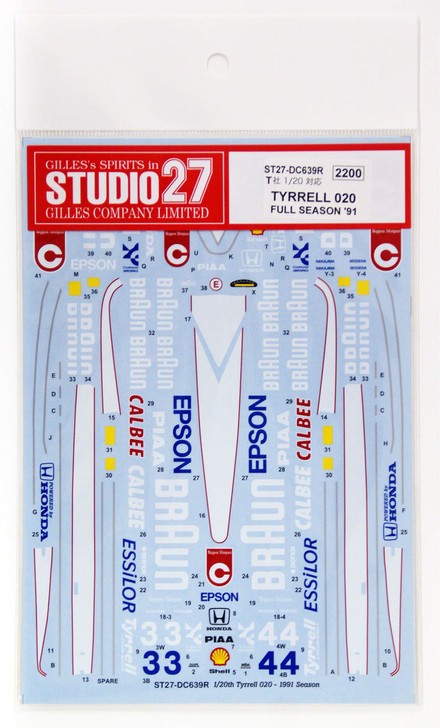 Studio27 ST27-DC639R Tyrrell 020 Full Season Decal for Tamiya 1/20 (20029)