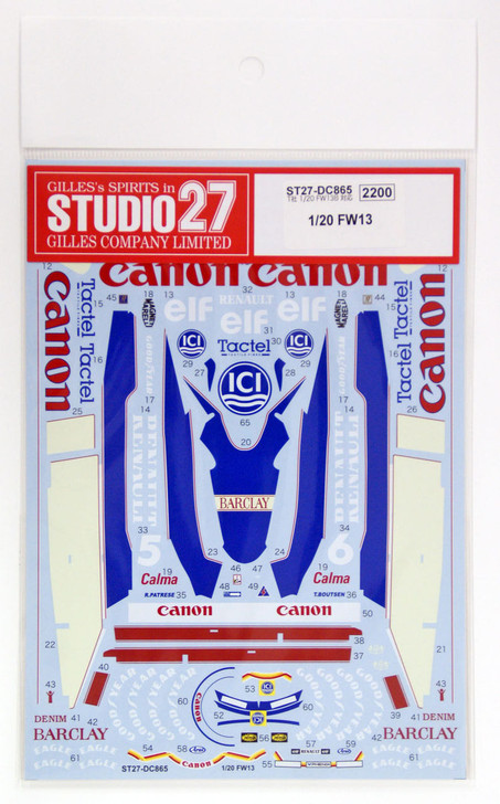 Studio27 ST27-DC865 Williams FW13B Decal for Tamiya 1/20