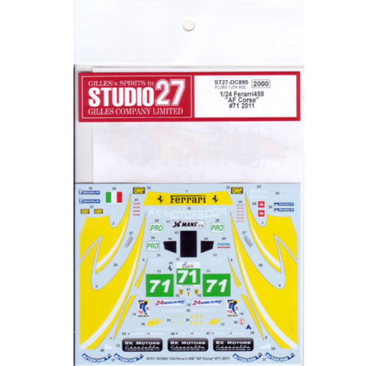 Studio27 ST27-DC895 458 "AF Corse" #71 LM 2011 Decal for Fujimi 1/24