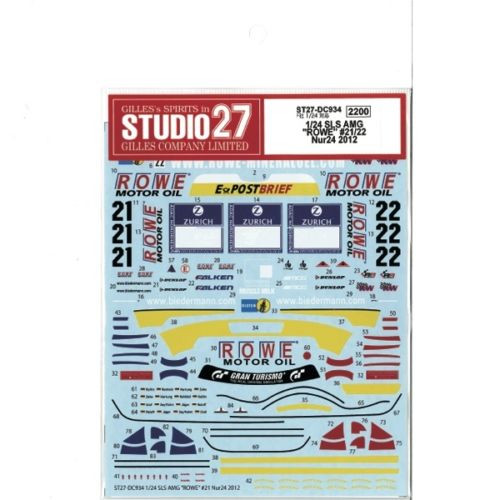 Studio27 ST27-DC934 Mercedes-Benz SLS AMG ROWE #21/22 Decal for Fujimi 1/24 (4545310003427)