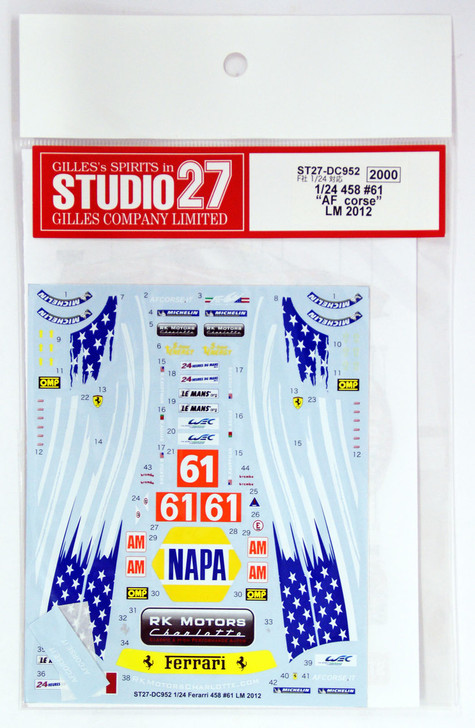 Studio27 ST27-DC952 458 #61 LM 2012 Decal for Fujimi 1/24