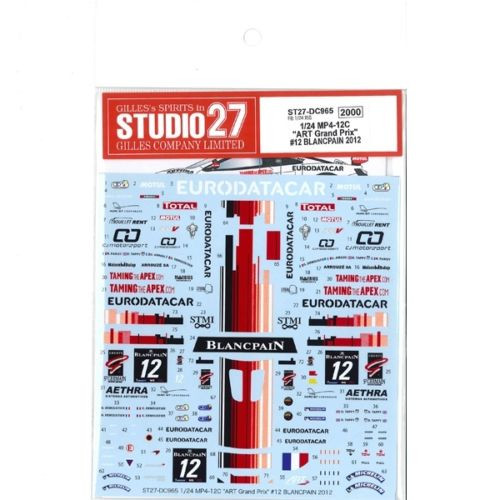 Studio27 ST27-DC965 McLaren MP4-12C "ART Grand Prix" #12 Decal for Fujimi 1/24