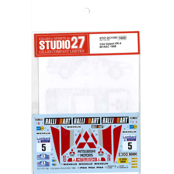 Studio27 ST27-DC1188 Galant VR-4 #5 RAC 1988 Decal for Hasegawa 1/24