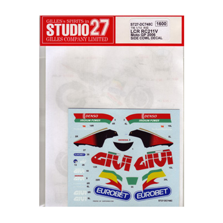 Studio27 ST27-DC748C LCR RC211V Moto GP #27 side cowl 2006 for Tamiya 1/12 (4545310407485)