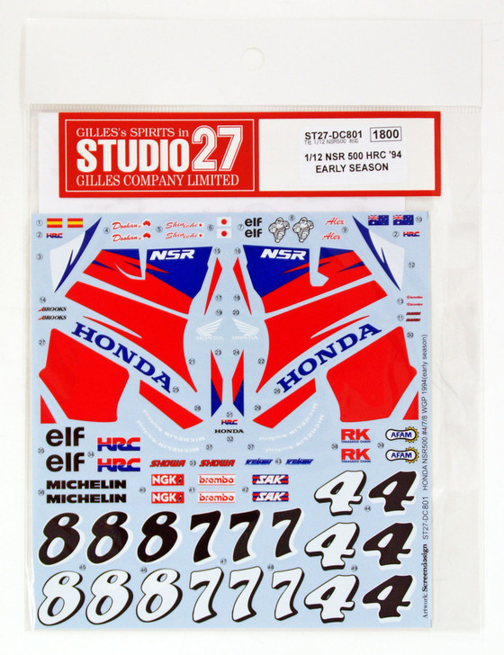 Studio27 ST27-DC801 NSR500 HRC 1994 Early Season Decal for Tamiya 1/12