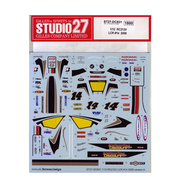 Studio27 ST27-DC831 RC212V LCR #14 2009 Decal for Tamiya 1/12