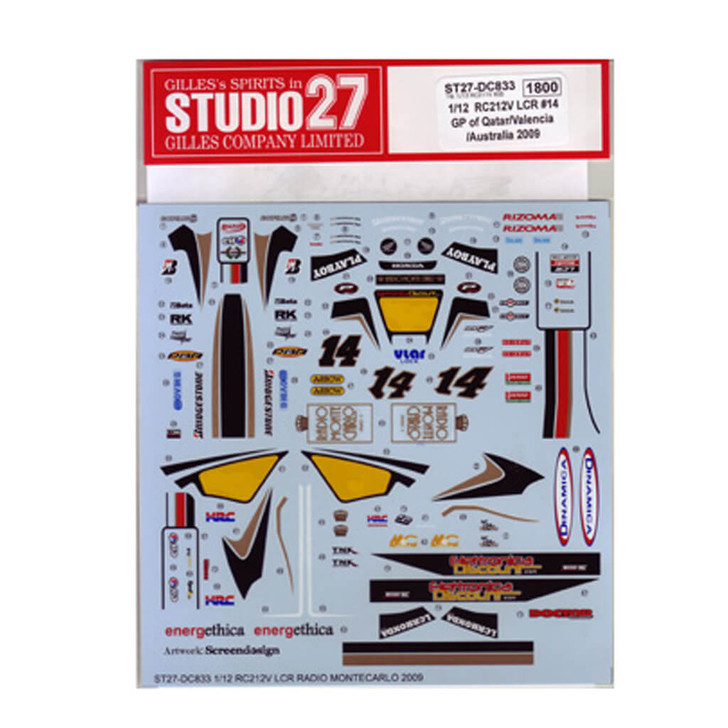 Studio27 ST27-DC833 RC212V LCR#14 Qatar/Valencia/Australia Decal for Tamiya 1/12