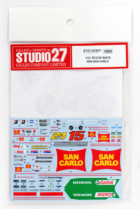 Studio27 ST27-DC837 RC212V #24/#15 2009 San Carlo Decal for Tamiya 1/12 (4545310408376)