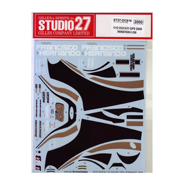 Studio27 ST27-DC818 Ducati GP9 2009 Variation-2 #59 Decal for Tamiya 1/12