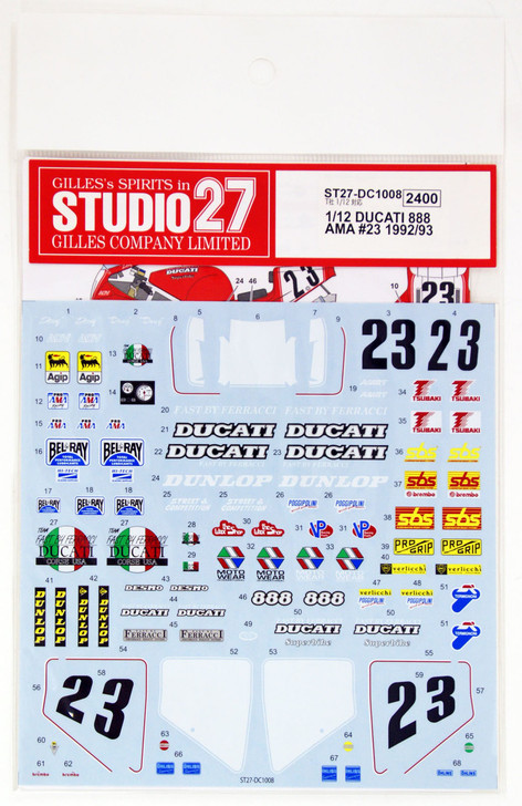Studio27 ST27-DC1008 Ducati 888 AMA #23 1992/93 Decal for Tamiya 1/12 (4545310007944)