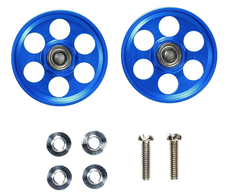 Tamiya 95315 Mini 4WD 19mm Alum Ball-Race Rollers HG LW (Ringless/Blue)